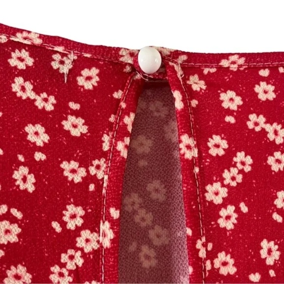 PrettyLittleThing | Rust Red Ditsy Floral Long Sleeve Tiered Dress, Size 4 - Picture 8 of 9